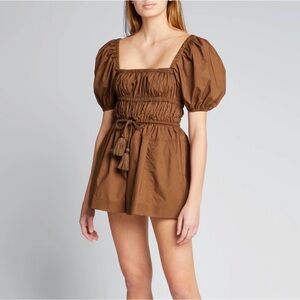 Ulla Johnson Alegria Puff Sleeve Poplin Romper Desert Palm 0